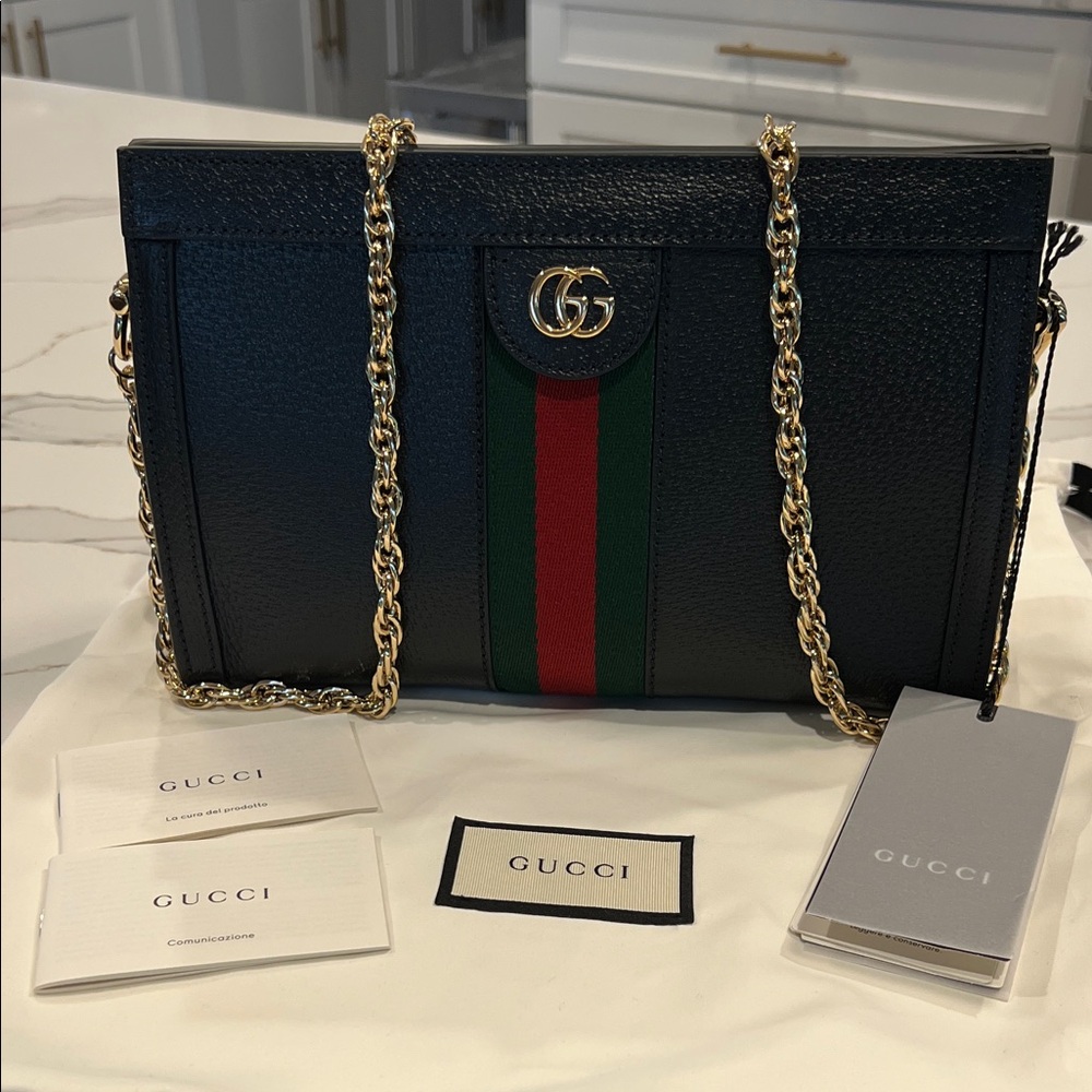 NWT Gucci Black Leather Ophidia Shoulder Bag